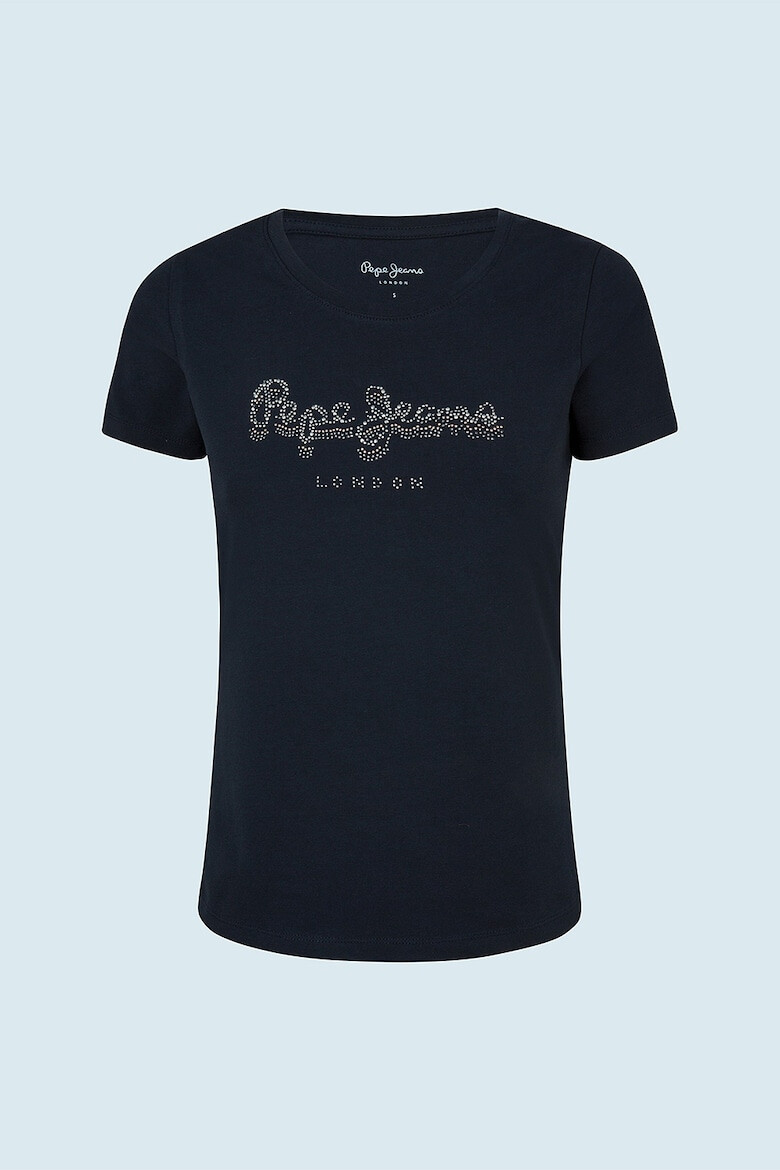 Pepe Jeans London Tricou slim fit cu strasuri Beatrice - Pled.ro