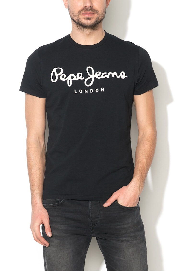 Pepe Jeans London Tricou slim fit negru cu imprimeu logo Original - Pled.ro