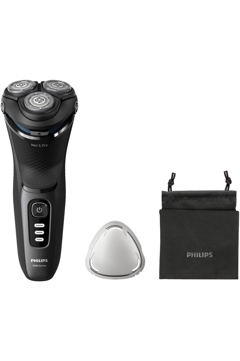 Philips Aparat de ras Shaver Seria 3000 S3244/12 barbierit umed şi uscat fara fir capete 5D pivotante si flexibile lame autoascutire 60 min sistem de barbierire anticoroziune capac de protectie Negru - Pled.ro