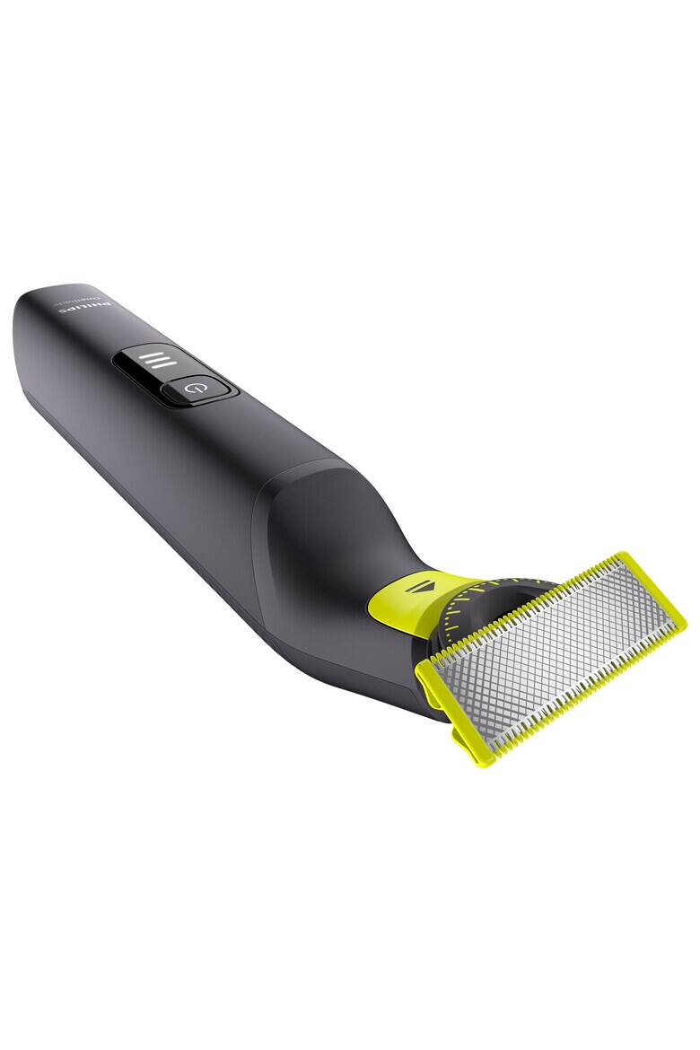 Philips Aparat hibrid de barbierit tuns barba si parul corporal OneBlade Pro QP6541/15 pieptene cu 14 lungimi lama inovatoare 360 cu 2 taisuri pieptene corp accesoriu de protectie reincarcabil autonomie 90 min umed si uscat Negru - Pled.ro