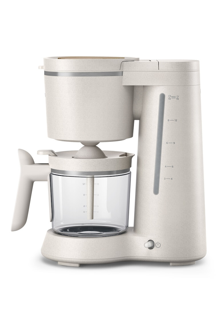 Philips Cafetiera HD5120/00 Conscious Collection Corp plastic reciclat pe bază bio Aroma Twister 1.2 L Timp preparare vas plin 10 min Oprire automată Opritor de picurare Capac detașabil și vas de sticla Indicator de nivel al apei - Pled.ro