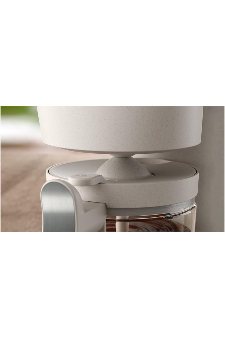 Philips Cafetiera HD5120/00 Conscious Collection Corp plastic reciclat pe bază bio Aroma Twister 1.2 L Timp preparare vas plin 10 min Oprire automată Opritor de picurare Capac detașabil și vas de sticla Indicator de nivel al apei - Pled.ro