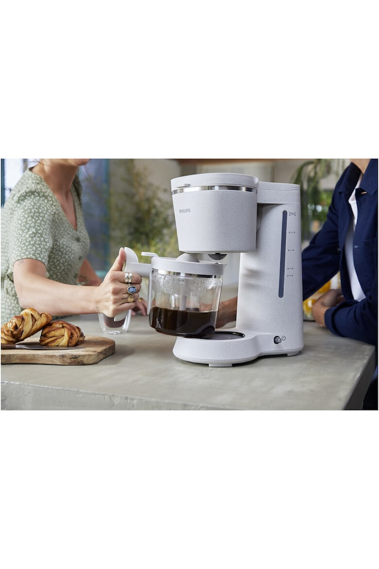 Philips Cafetiera HD5120/00 Conscious Collection Corp plastic reciclat pe bază bio Aroma Twister 1.2 L Timp preparare vas plin 10 min Oprire automată Opritor de picurare Capac detașabil și vas de sticla Indicator de nivel al apei - Pled.ro