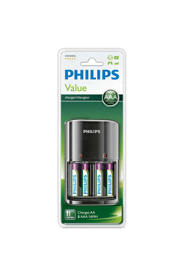 Philips Incarcator acumulatori 1/4 x AA/AAA + 4 Acumulatori AAA 800 mAh - Pled.ro