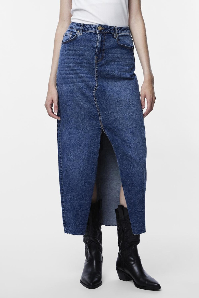 Pieces Fusta de denim cu slit frontal - Pled.ro