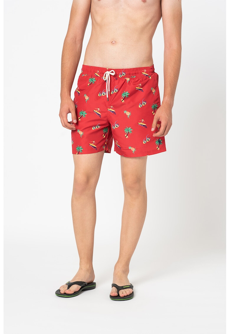 Polo Ralph Lauren Pantaloni scurti de baie cu imprimeu tropical si cordon in talie - Pled.ro