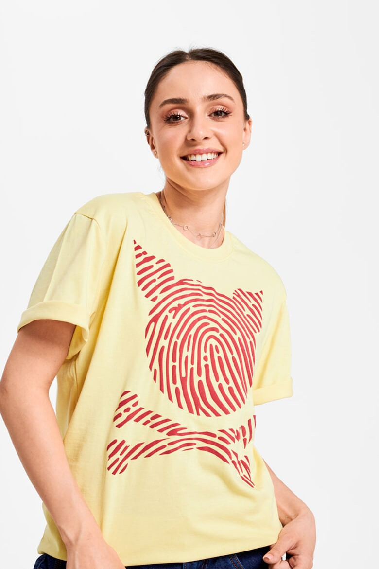 PORC Tricou unisex cu decolteu la baza gatului si imprimeu logo - Pled.ro