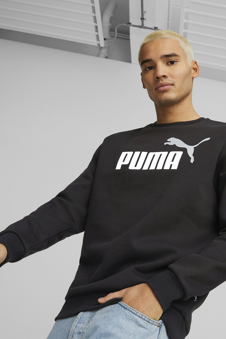 Puma Bluza de trening cu decolteu la baza gatului si imprimeu logo Essentials Negru Alb - Pled.ro