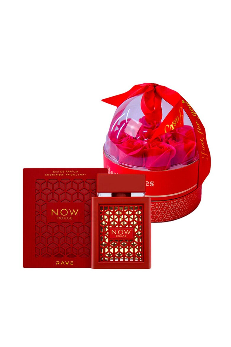 Rave Set cadou Joy Together Apa de parfum Now Rouge 100 ml + cutie cu trandafiri de sapun in cupola si lantic cu pandativ - Pled.ro