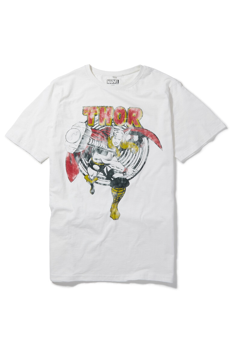 Recovered Tricou cu decolteu la baza gatului Marvel The Mighty Thor Retro Hammer Ecru Slub 5447 - Pled.ro