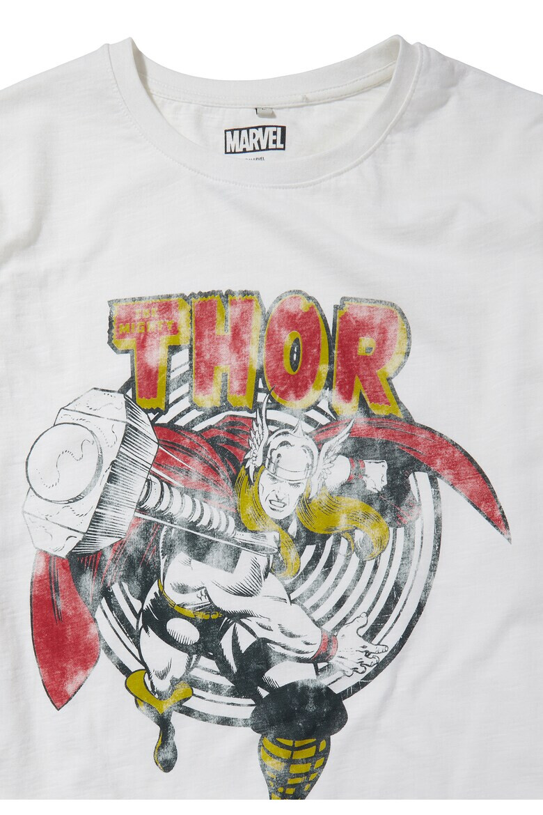 Recovered Tricou cu decolteu la baza gatului Marvel The Mighty Thor Retro Hammer Ecru Slub 5447 - Pled.ro