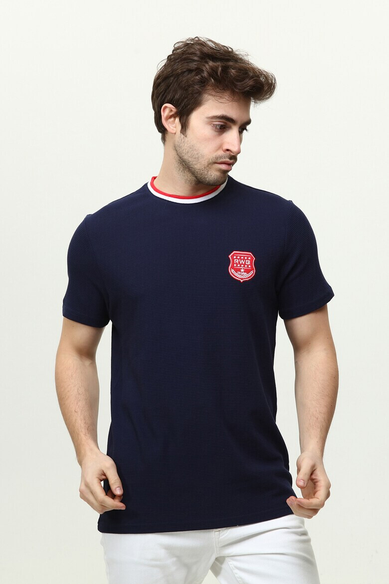 Red White and Blue Tricou cu logo brodat si decolteu la baza gatului - Pled.ro