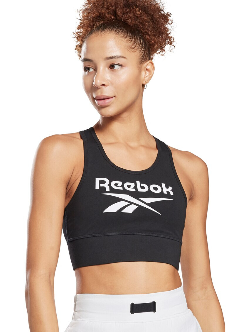 Reebok Bustiera cu imprimeu logo si spate decupat pentru fitness Identity - Pled.ro