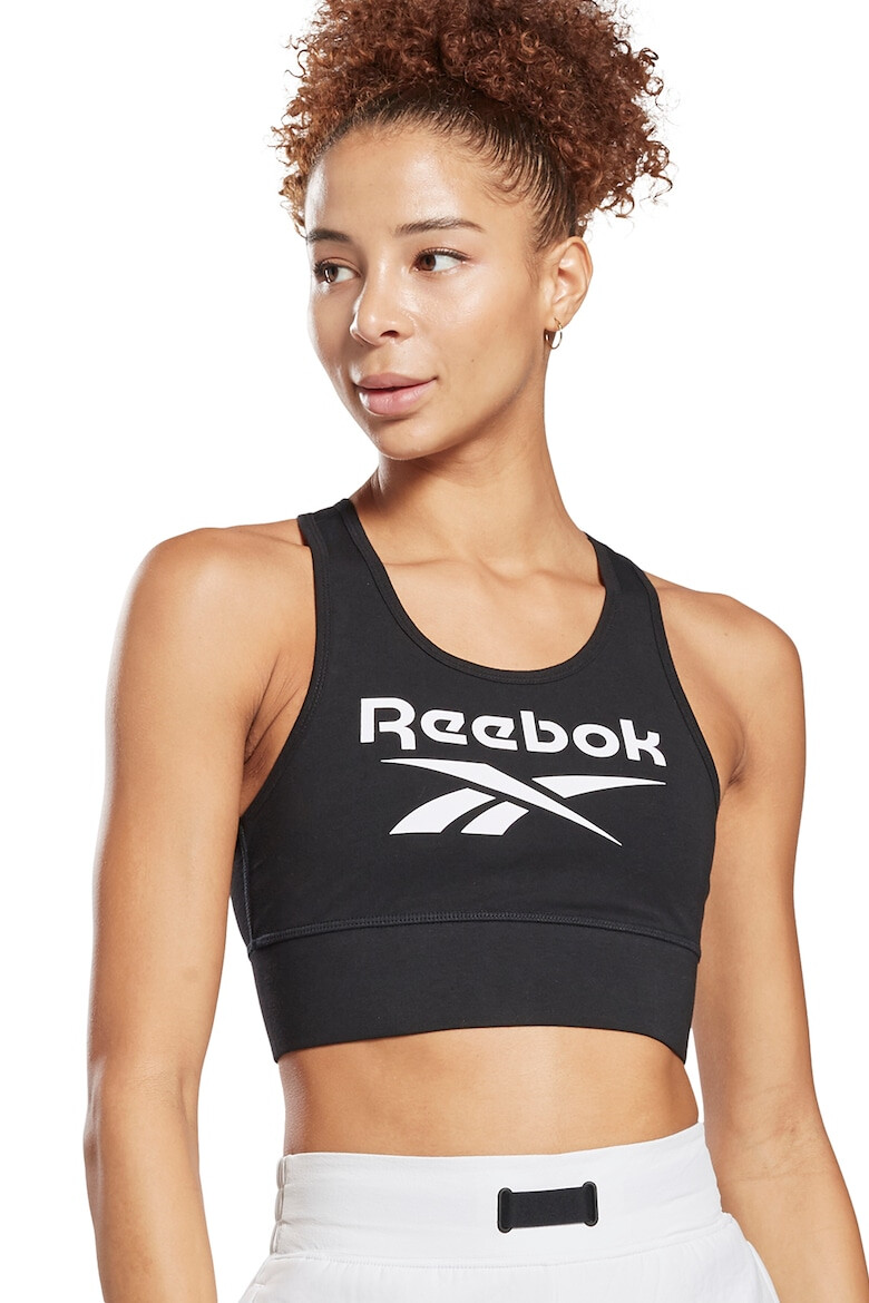 Reebok Bustiera cu imprimeu logo si spate decupat pentru fitness Identity - Pled.ro