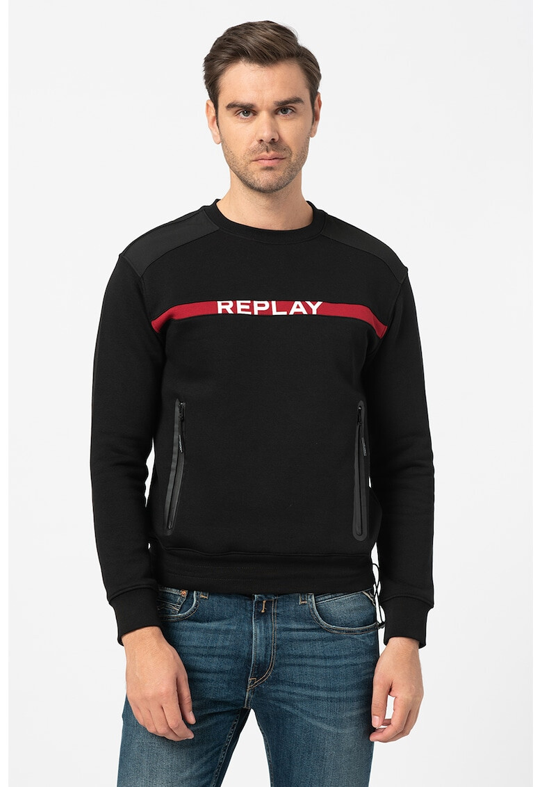 Replay Bluza sport cu imprimeu logo si buzunare laterale cu fermoar - Pled.ro