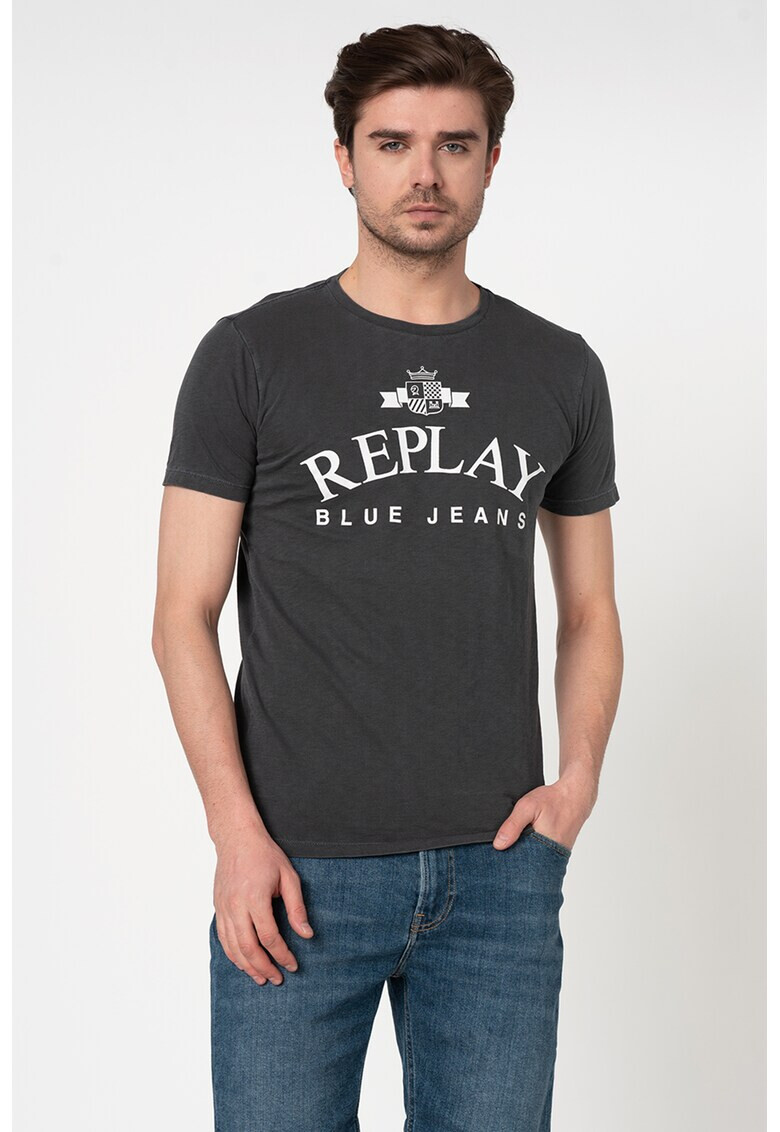 Replay Tricou cu decolteu la baza gatului si model logo - Pled.ro