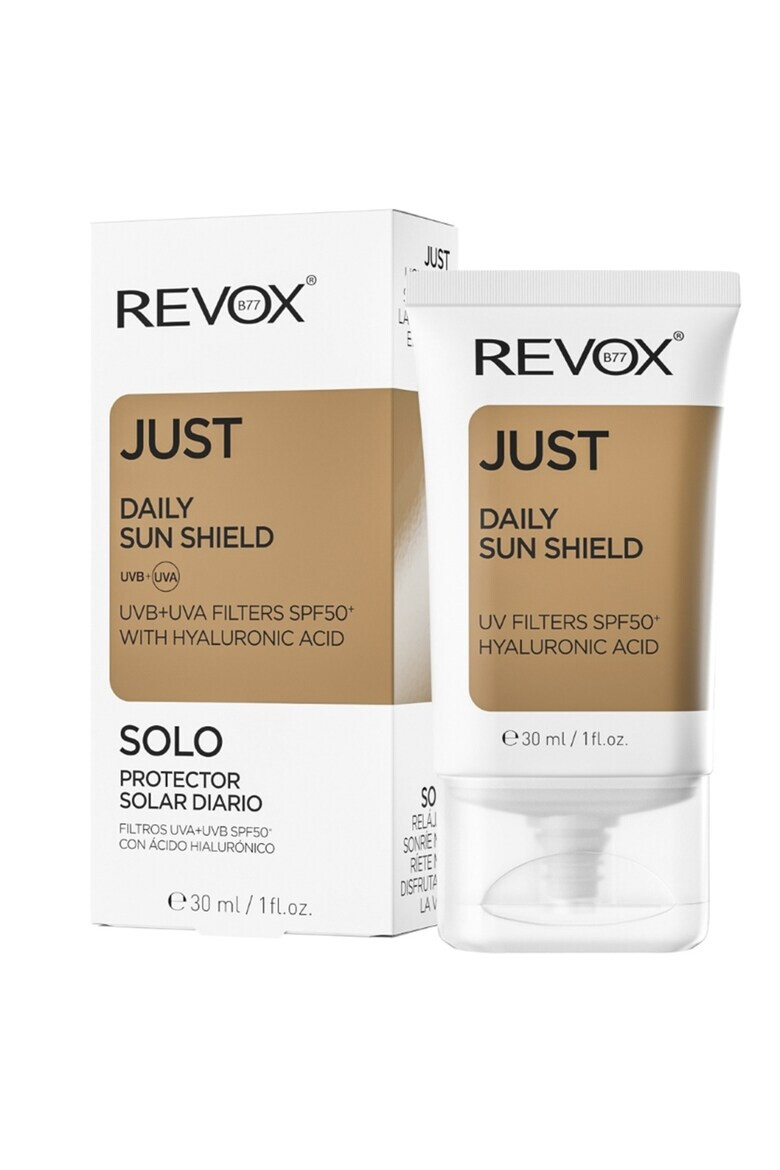 Revox Crema de zi Just Daily sun shield uva+uvb filters SPF50 + hyaluronic acid 30 ml - Pled.ro