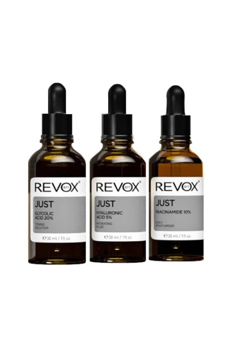 Revox Set ingrijire ten Just Oil Control Skincare Routine contine: Serum Acid glicolic 20 % 30 ml + Serum Acid hialuronic 5 % 30 ml + Serum Niacinamide 10 % 30 ml - Pled.ro