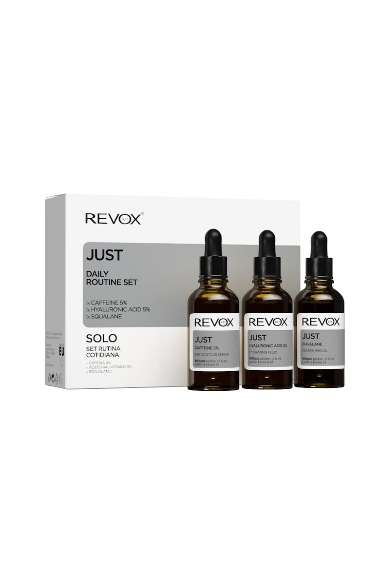 Revox Set pentru fata Just Daily Routine: Serum ochi Just Caffeine 5% 30 ml + Serum Just Hyaluronic acid 5% 30 ml + Serum Just Squalane 30 ml - Pled.ro