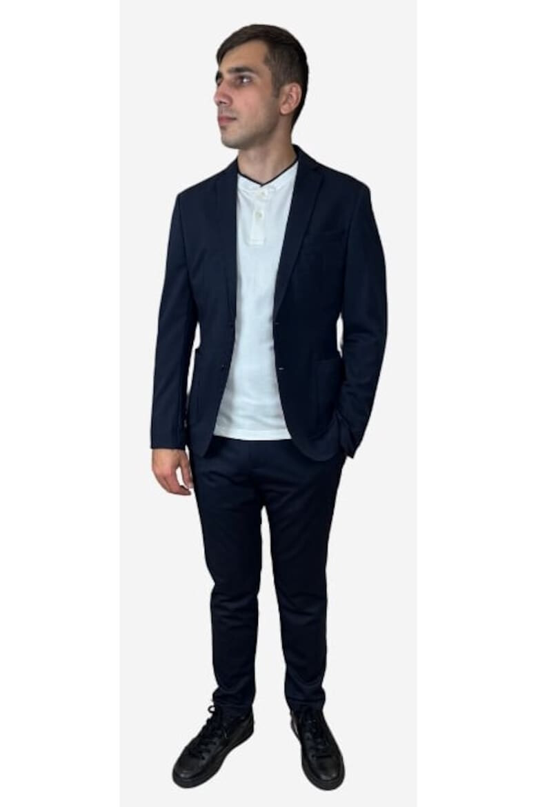 s.Oliver Pantaloni costum barbati cu croiala Slim fit si cu tesatura din jerseu elastic bleumarin inchis - Pled.ro