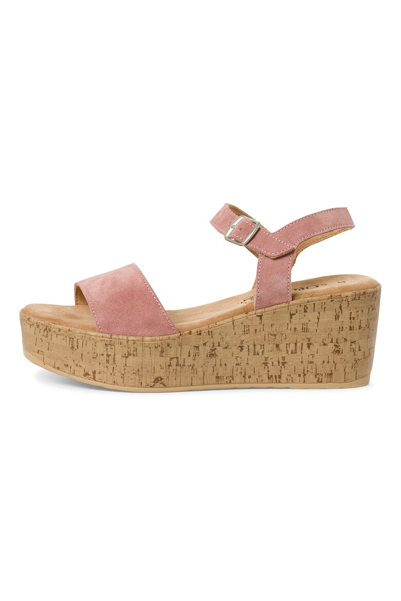 s.Oliver Sandale din piele intoarsa cu talpa wedge - Pled.ro