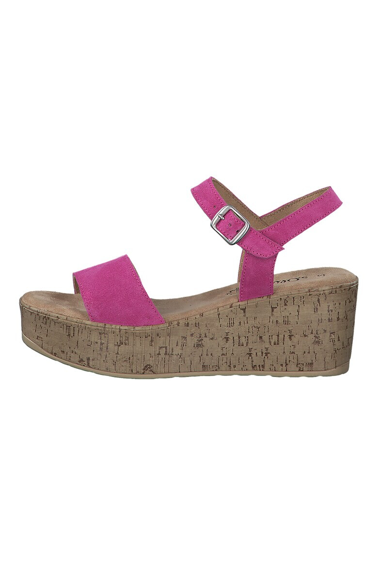 s.Oliver Sandale din piele intoarsa cu talpa wedge - Pled.ro