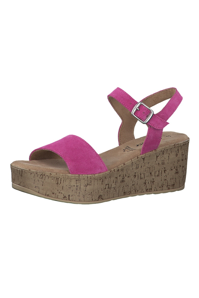 s.Oliver Sandale din piele intoarsa cu talpa wedge - Pled.ro