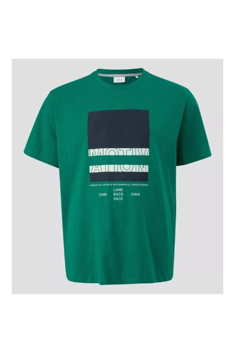 s.Oliver Tricou barbati big size cu decolteu la baza gatului si imprimeu cu logo verde inchis - Pled.ro