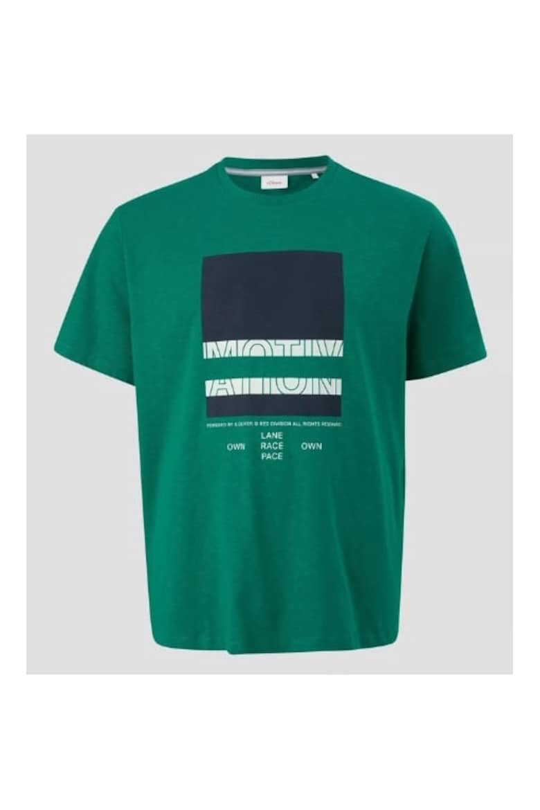 s.Oliver Tricou barbati big size cu decolteu la baza gatului si imprimeu cu logo verde inchis - Pled.ro