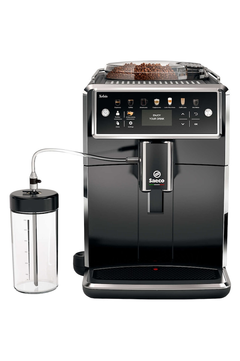 Saeco Espressor automat Xelsis SM7580/00 12 selectii 5 setari intensitate capacitate rezervor apa 1.7 l capacitate boabe 450 g rasnita ceramica cu 12 trepte carafa lapte 0.6 l sistem Latteduo AquaClean afisaj LCD negru - Pled.ro