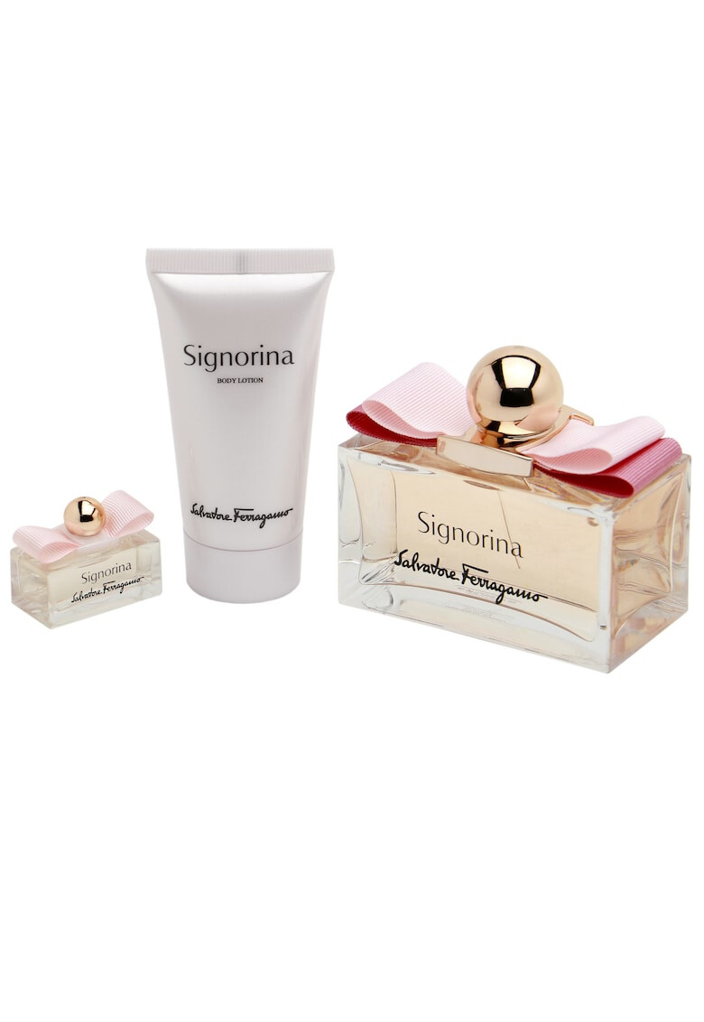 Salvatore Ferragamo Set Signorina Femei: Apa de Parfum 100 ml + Lotiune de corp 50 ml + Apa de Parfum 5ml - Pled.ro