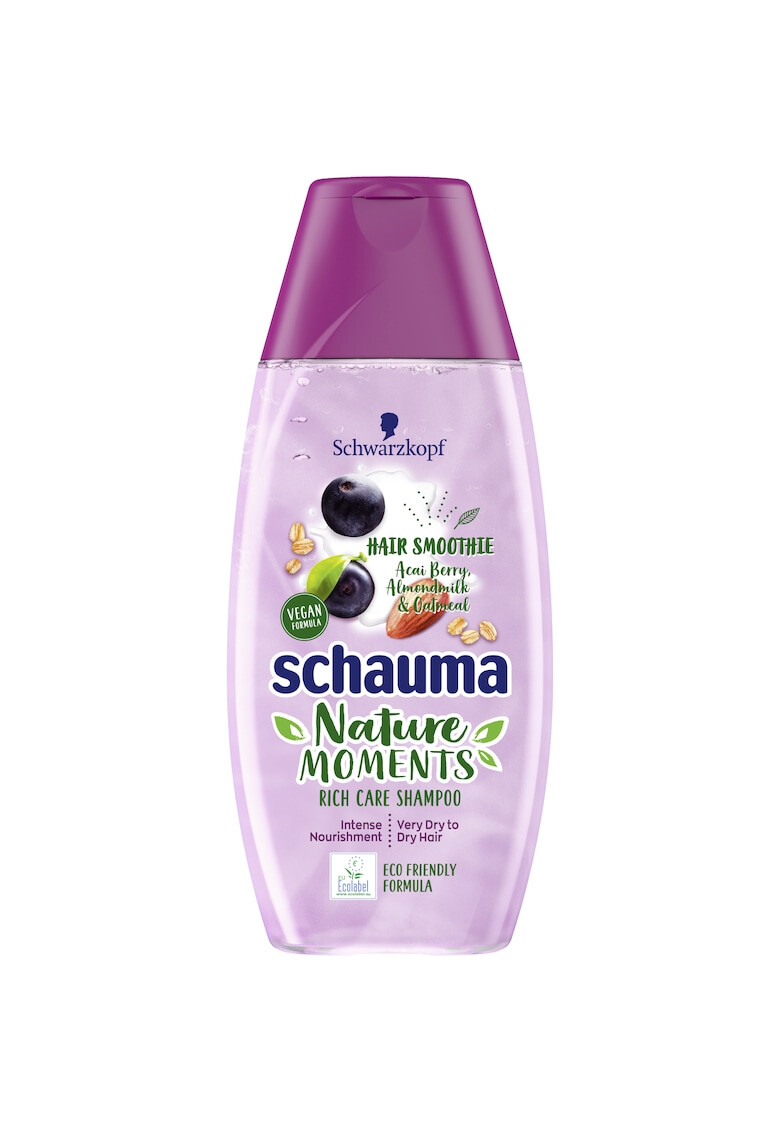 Schauma Sampon Nature Moments Intense Nourishment & Revitalization cu fructe de Acai lapte de migdale si ovaz pentru un par foarte uscat si extenuat 250 ml Vegan - Pled.ro