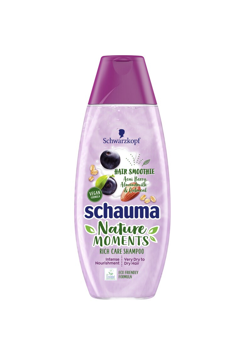 Schauma Sampon Nature Moments Intense Nourishment & Revitalization cu fructe de Acai lapte de migdale si ovaz pentru un par foarte uscat si extenuat 400 ml vegan - Pled.ro