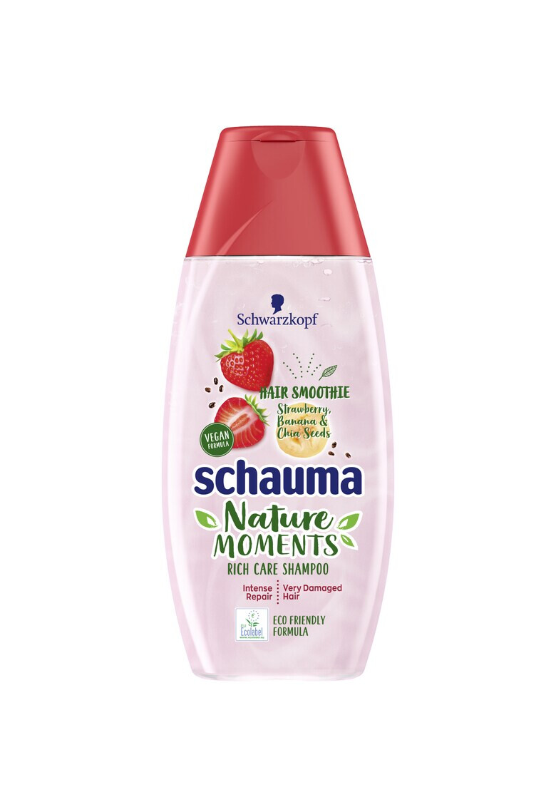 Schauma sampon Nature Moments Intense Repair & Regeneration cu capsuni banana si seminte de chia pentru par foarte deteriorat 250 ml Vegan - Pled.ro