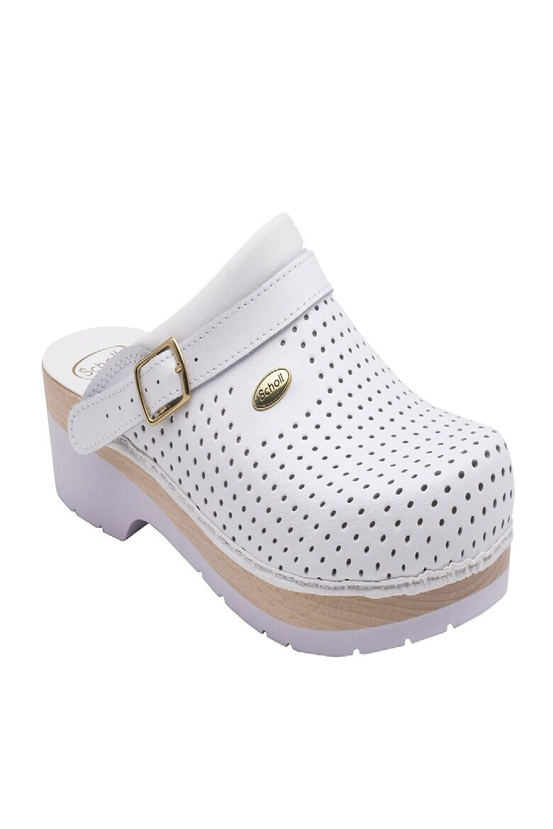 Scholl Saboti dama Clog Supercomfort piele naturala alb - Pled.ro