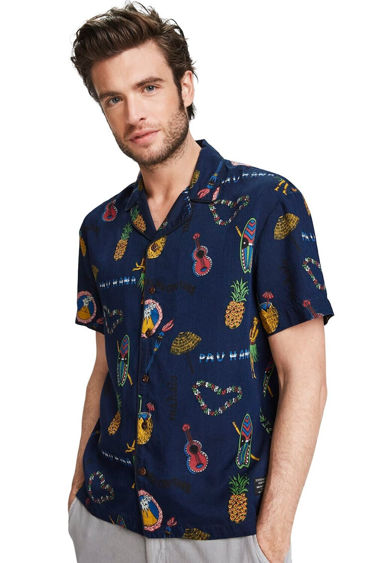 Scotch & Soda Camasa din lyocell cu maneci scurte si model tropical - Pled.ro