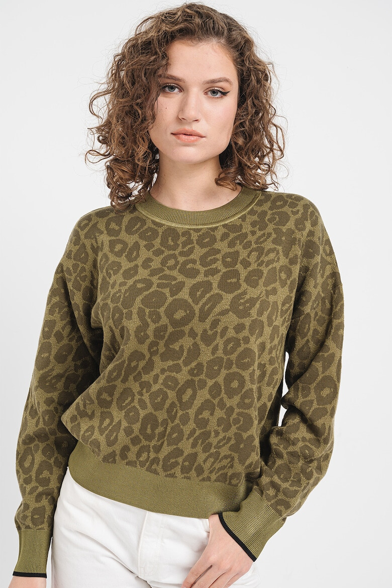 Scotch & Soda Pulover din amestec de bumbac organic cu decolteu la baza gatului sii animal print - Pled.ro