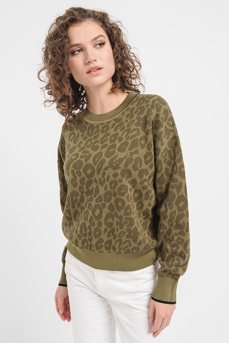 Scotch & Soda Pulover din amestec de bumbac organic cu decolteu la baza gatului sii animal print - Pled.ro