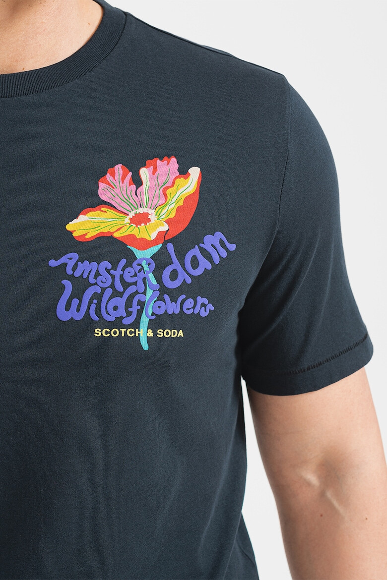 Scotch & Soda Tricou de bumbac organic cu imprimeu tropical si text - Pled.ro