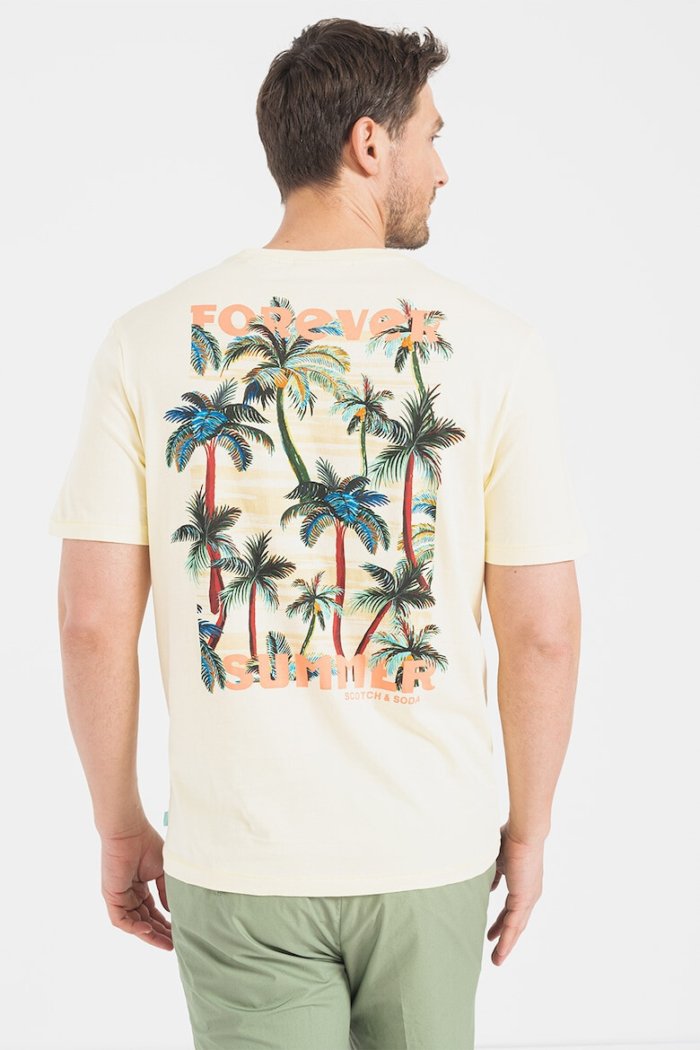 Scotch & Soda Tricou de bumbac organic cu imprimeu tropical si text - Pled.ro