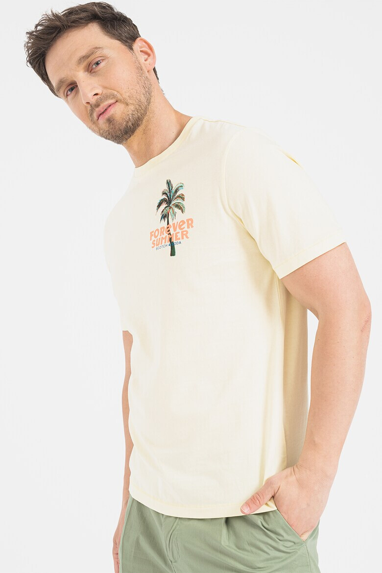 Scotch & Soda Tricou de bumbac organic cu imprimeu tropical si text - Pled.ro