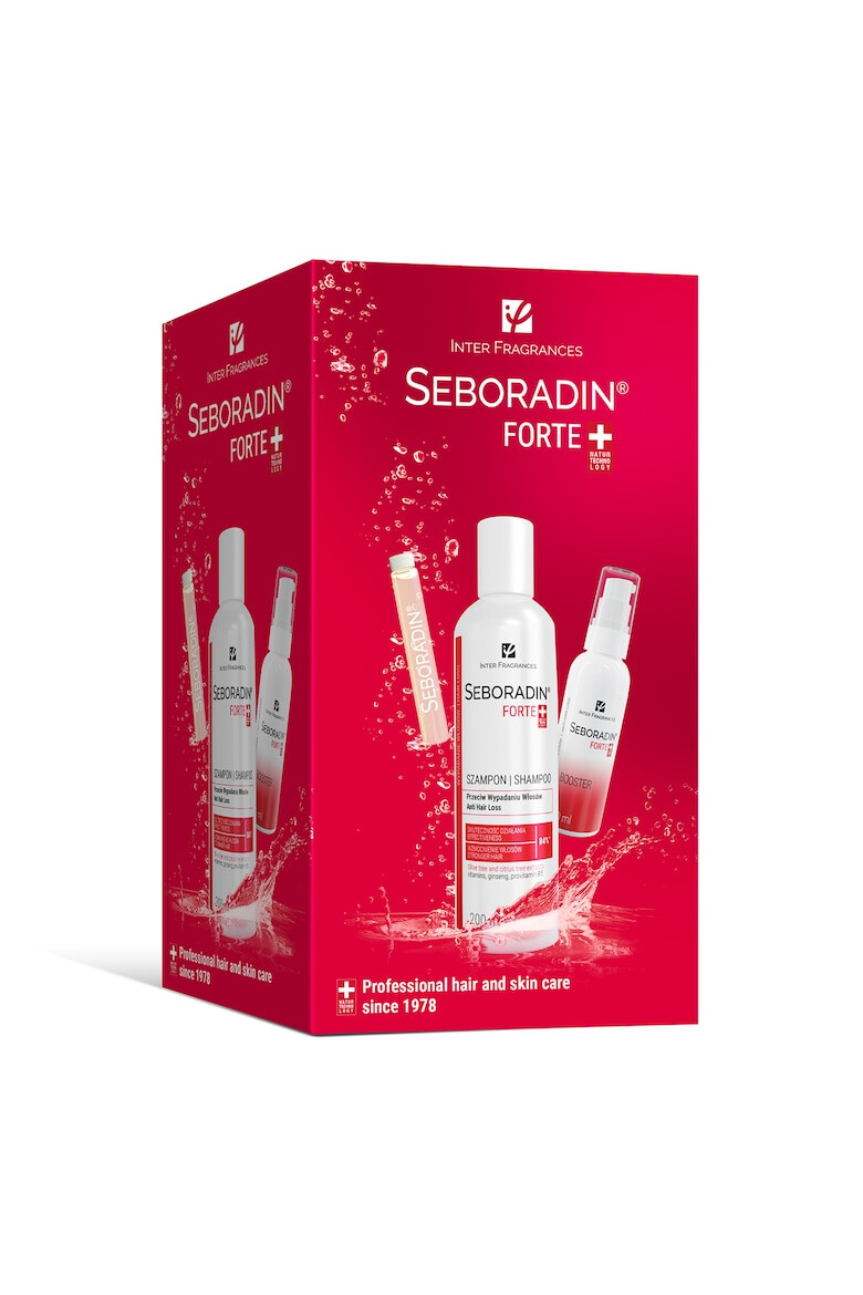 Seboradin Set Forte: Tratament x 14 fiole + Booster x 50 ml + sampon cadou x 200 ml - Pled.ro