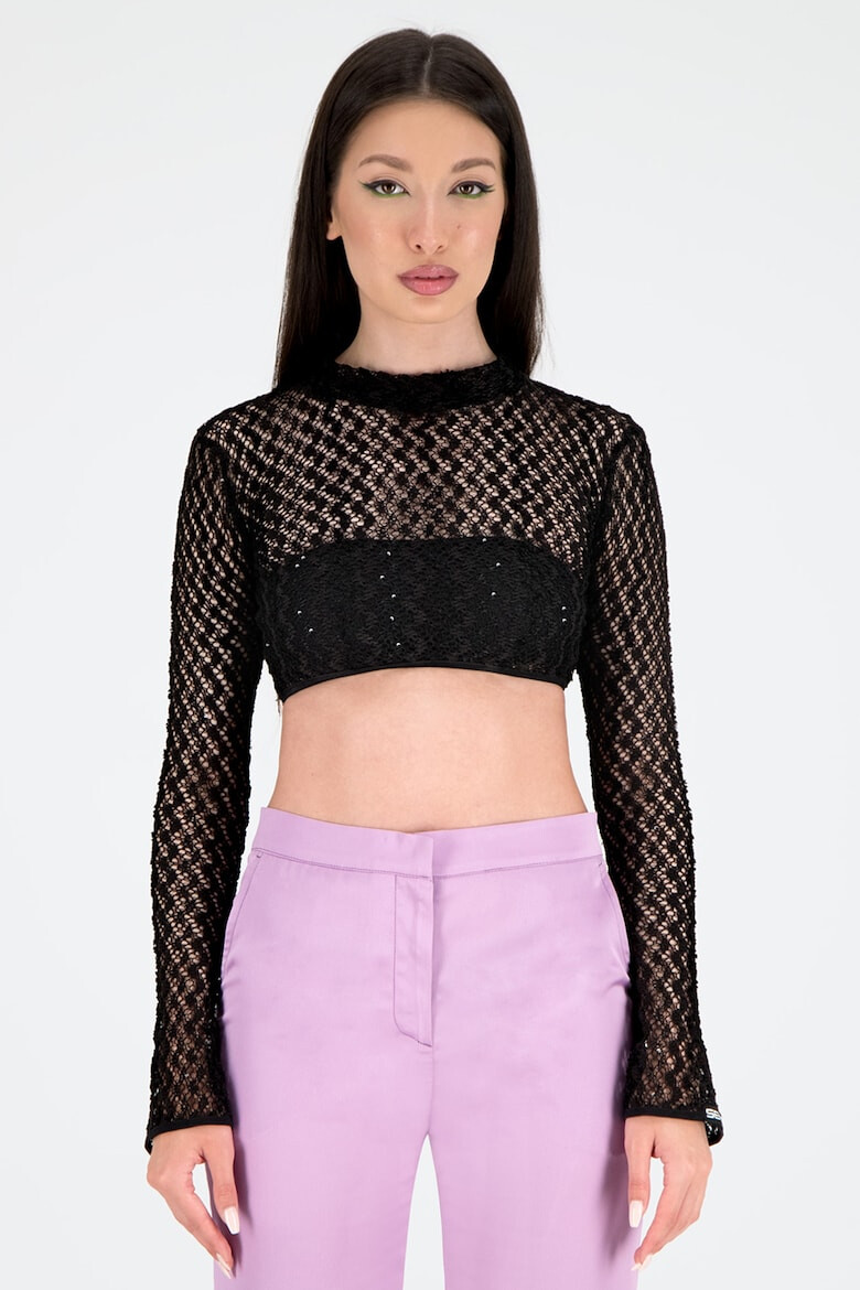 SEKTA Bluza crop de dantela cu insertii cu paiete - Pled.ro