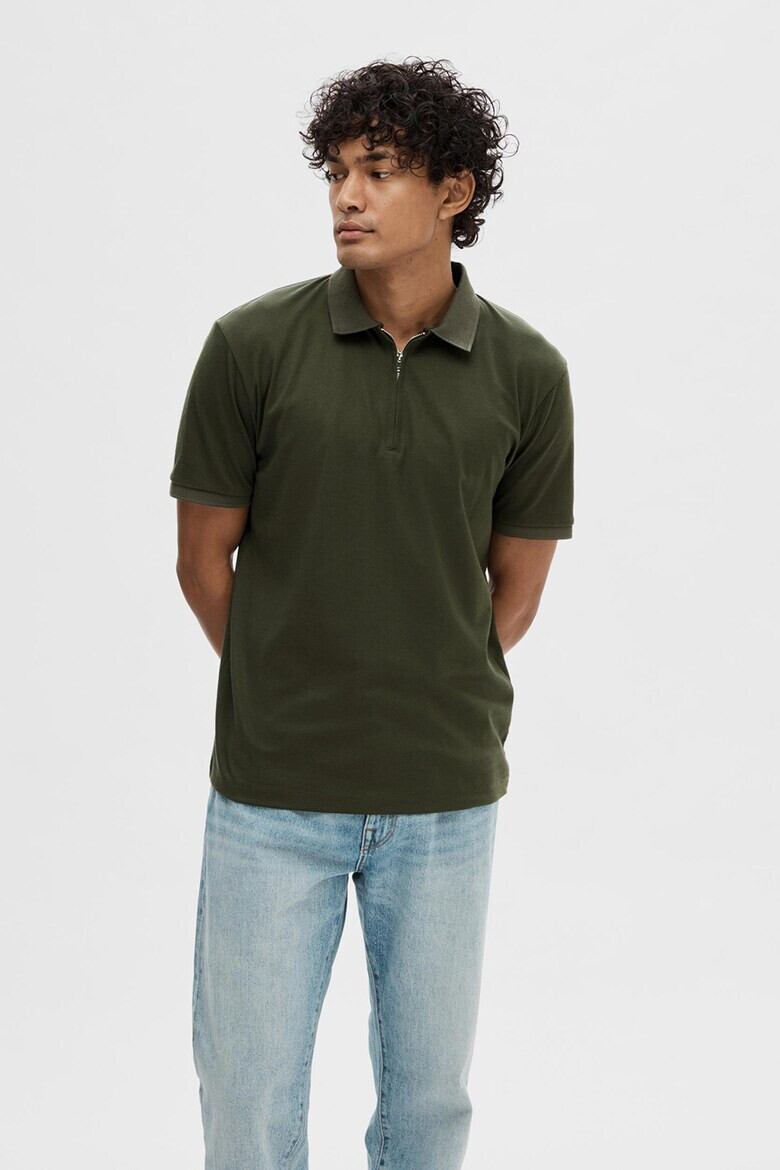 Selected Homme Tricou polo din amestec de bumbac organic cu fenta cu fermoar - Pled.ro