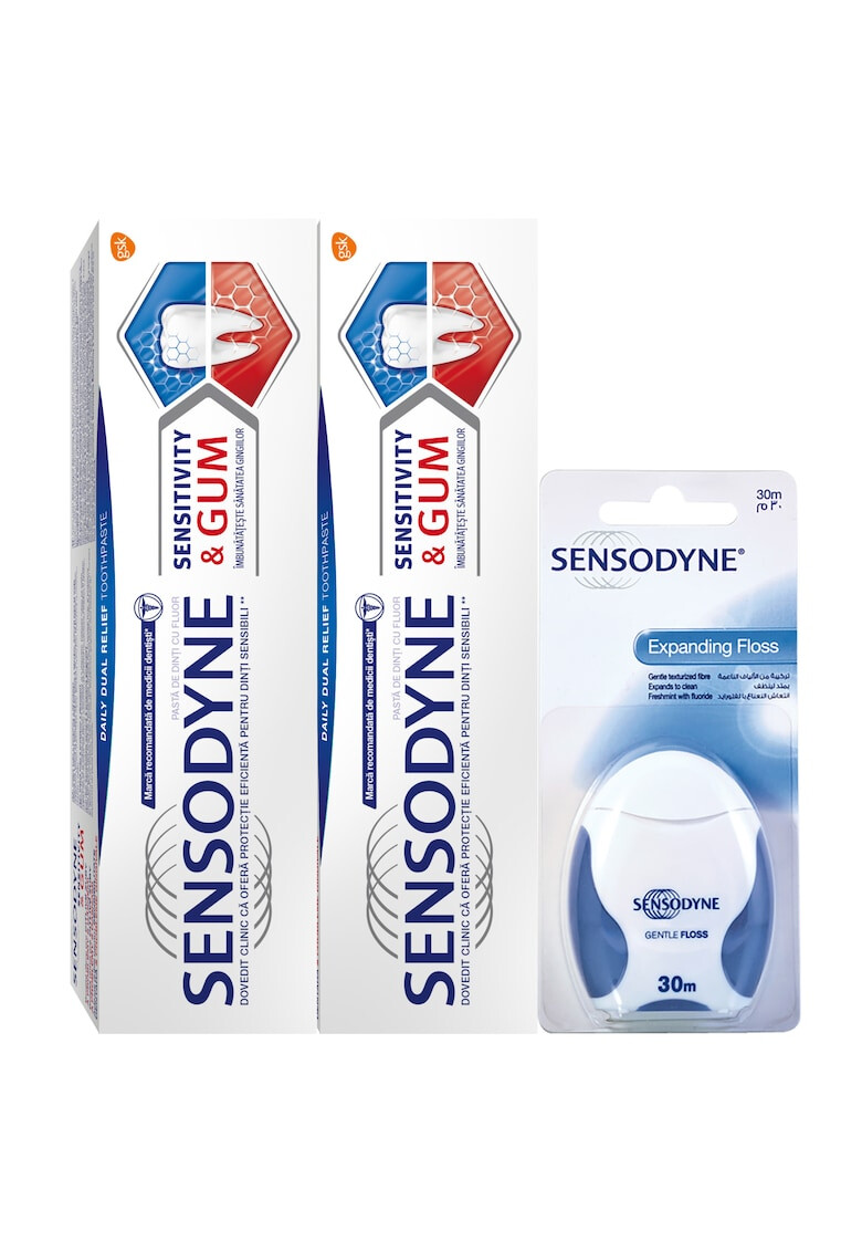 Sensodyne Pachet Promo: 2 x Pasta de dinti Sensitivity and Gum 75 ml + Ata dentara - Pled.ro