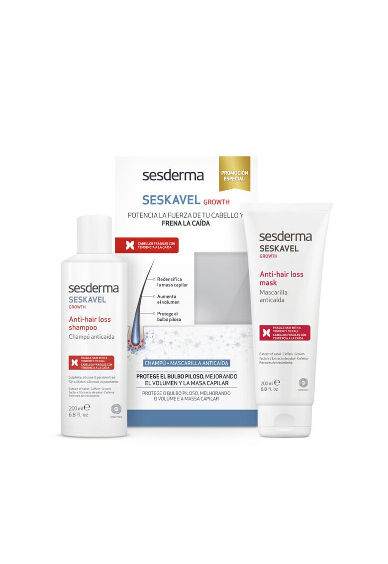 Sesderma Set cadou Seskavel: Sampon impotriva caderii parului 200 ml + Masca impotriva caderii parului 200 ml - Pled.ro