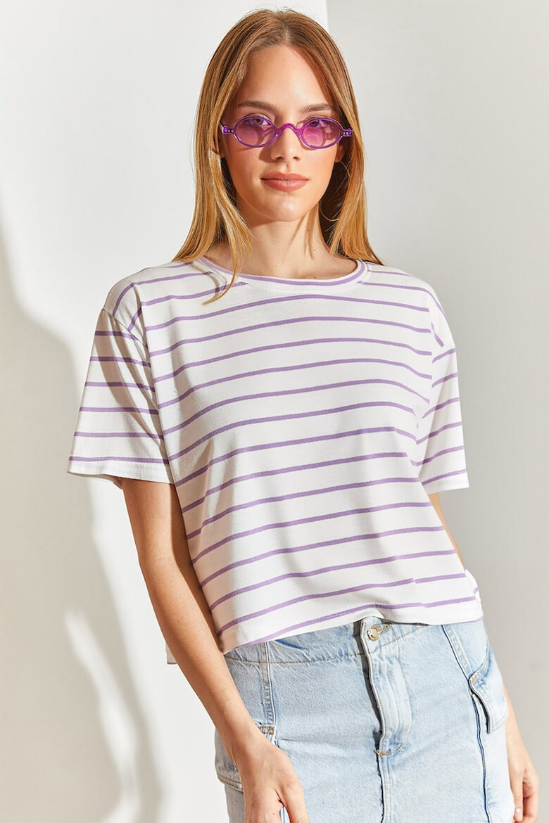 Shade Tricou cu decolteu la baza gatului si model in dungi - Pled.ro