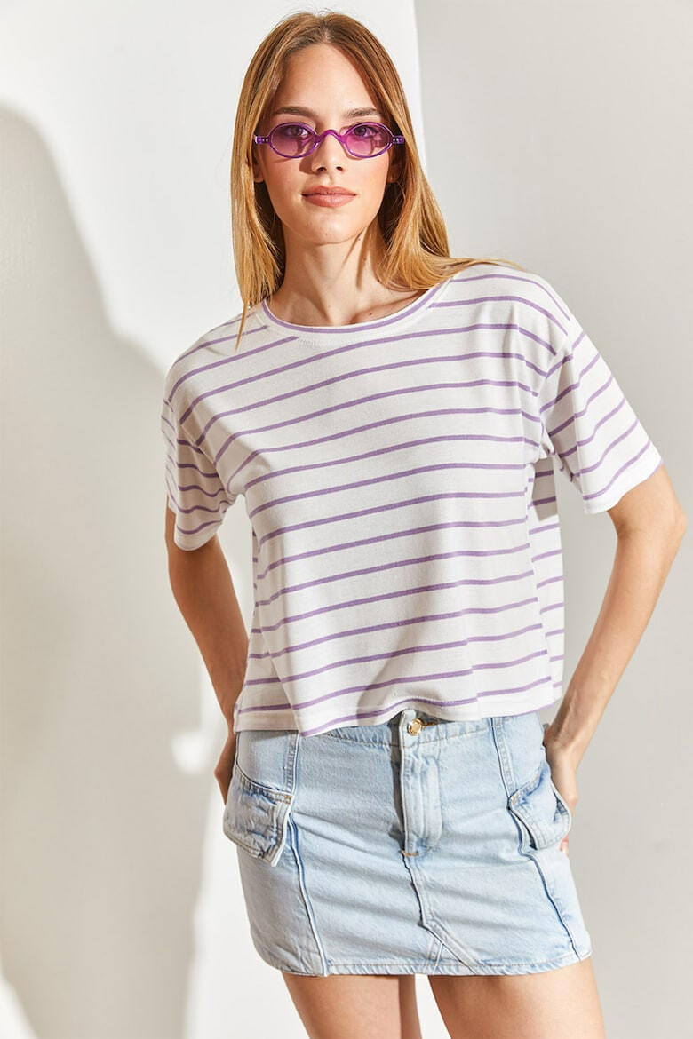 Shade Tricou cu decolteu la baza gatului si model in dungi - Pled.ro