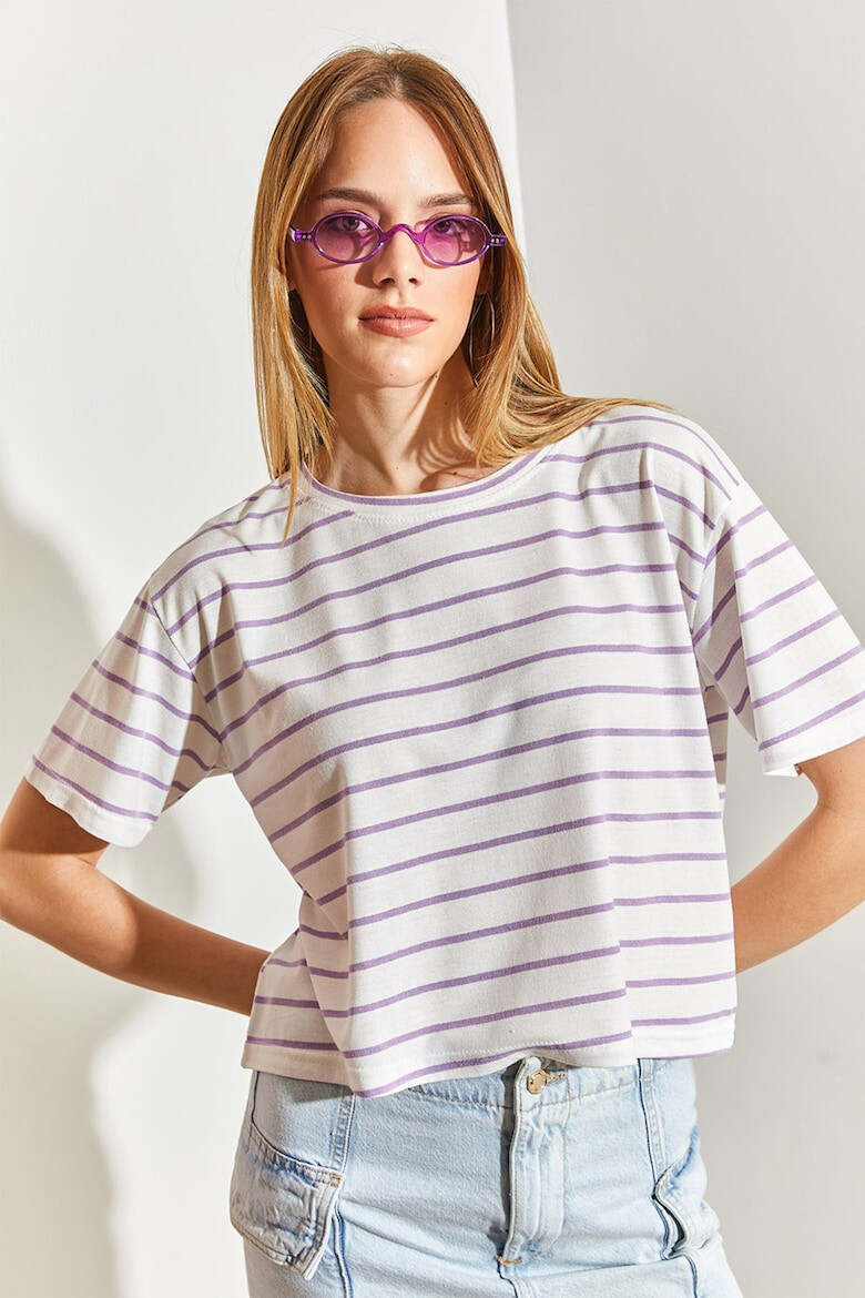 Shade Tricou cu decolteu la baza gatului si model in dungi - Pled.ro