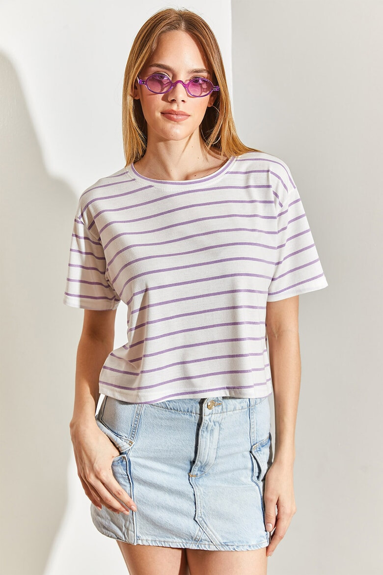 Shade Tricou cu decolteu la baza gatului si model in dungi - Pled.ro